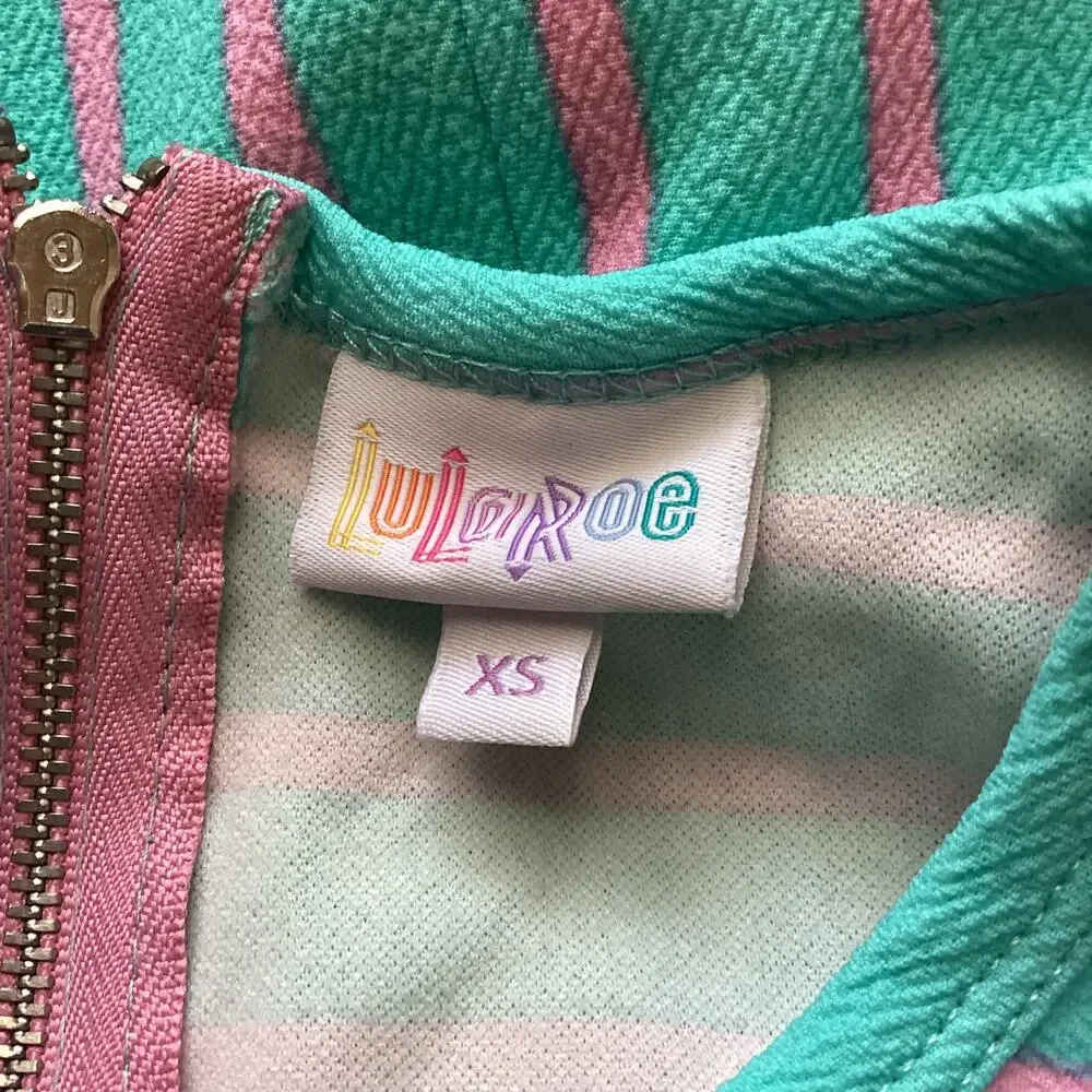 1134 LuLaRoe Amelia Short Sleeve Dress With Aqua & Pink Stripes Size Extra Small